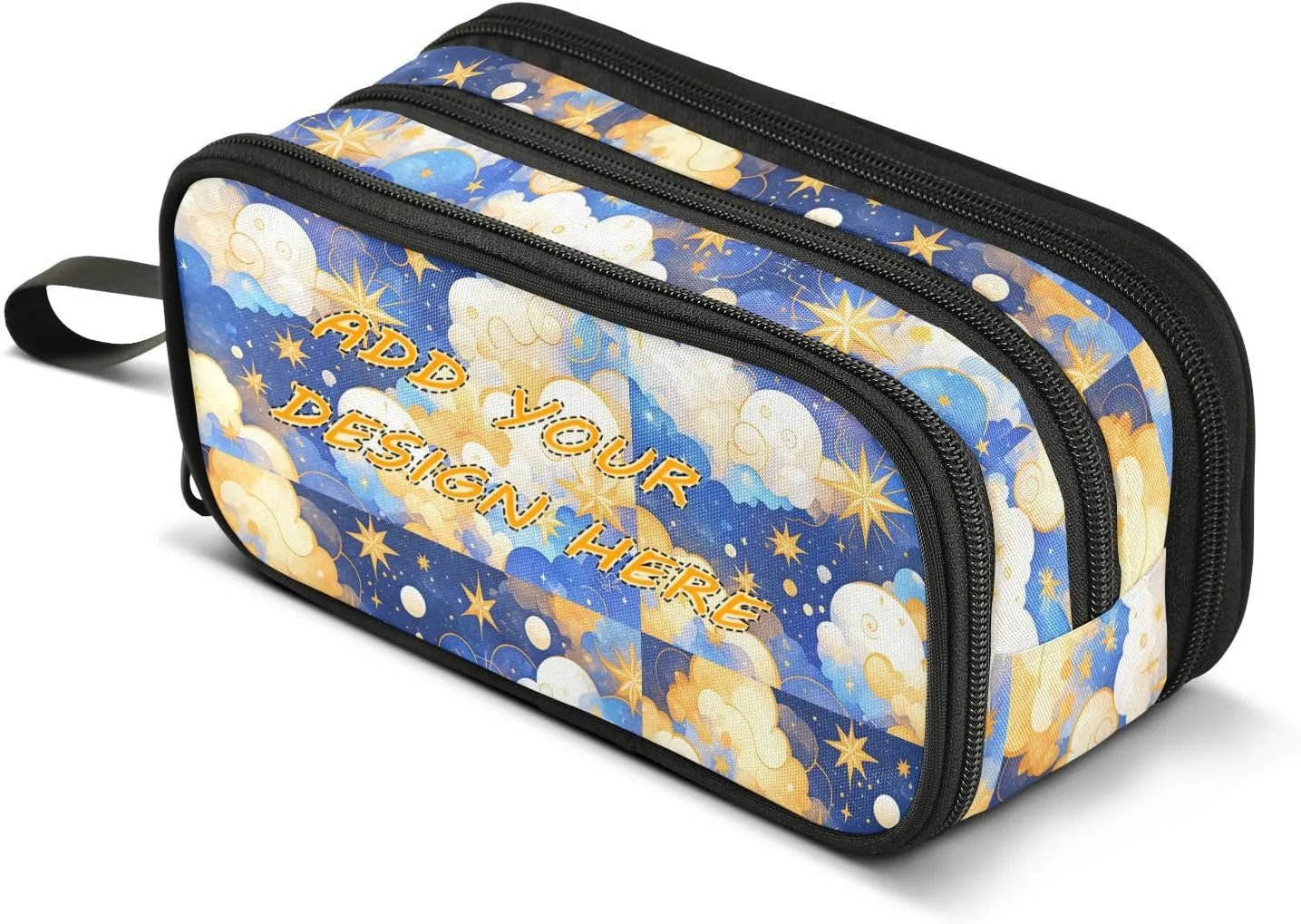 custom Nylon Pencil Bag For Teens Blue and Gold Night Sky Big Capacity Pen Pencil Case Stationery Organizer for College Preppy