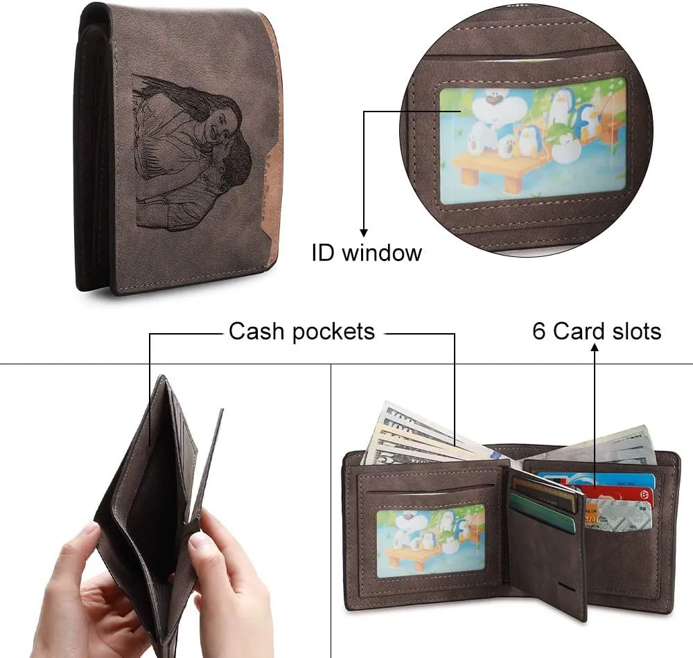 Customized Wallets for Men Engraved Leather Photo Wallet for Dad Son (style 4), Medium