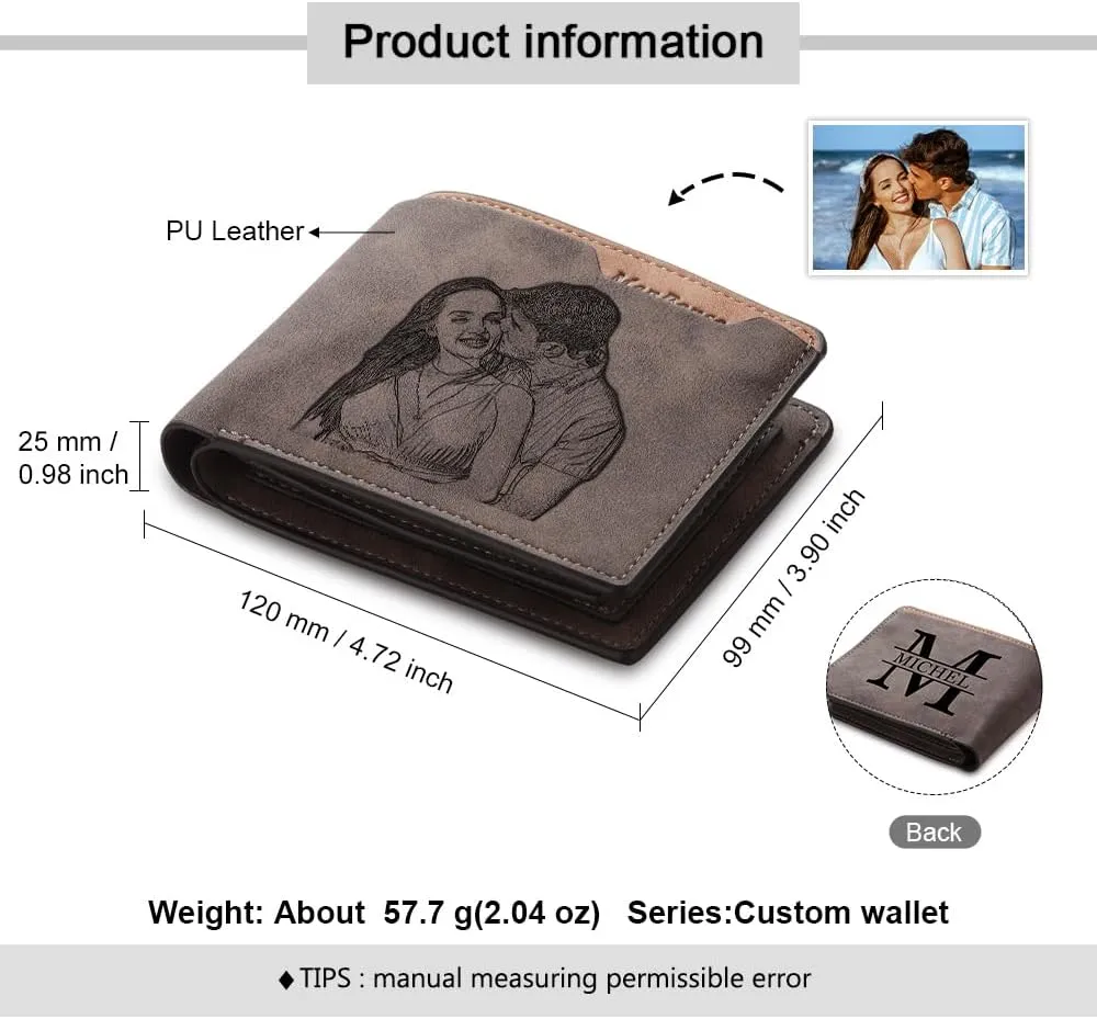 Customized Wallets for Men Engraved Leather Photo Wallet for Dad Son (style 4), Medium