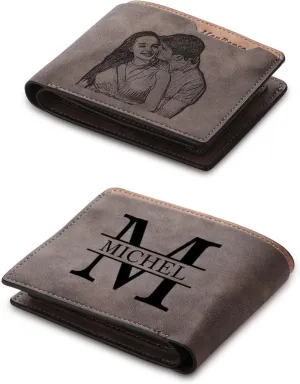 Customized Wallets for Men Engraved Leather Photo Wallet for Dad Son (style 4), Medium
