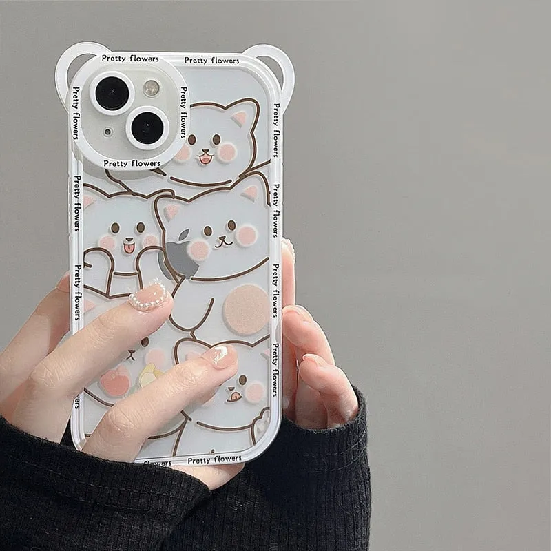 Cute Bear With Lanyard Phone Case For iPhone 15 14 13 11 12 Pro Max TPU Cover Bumper