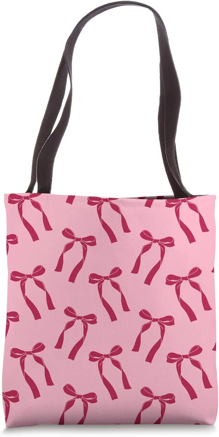 Cute Bows Pink Red Ribbons Coquette Ballet Core Aesthetic Tote Bag