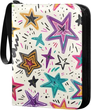Cute Colorful Stars Card Binder 4 Pockets, 400 Pockets Trading Card Binder Removable Card Albums Card Holder for Games, Sports, Football, Baseball Cards