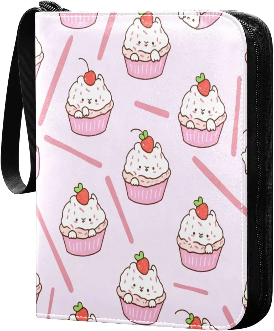 Cute Cupcakes Card Binder 4 Pockets, 400 Pockets Trading Card Binder Removable Card Albums Card Holder for Games, Sports, Football, Baseball Cards
