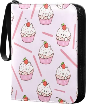 Cute Cupcakes Card Binder 4 Pockets, 400 Pockets Trading Card Binder Removable Card Albums Card Holder for Games, Sports, Football, Baseball Cards