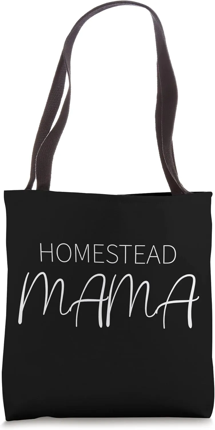 Cute Homestead Mama Design Backyard Homesteading on Black Tote Bag