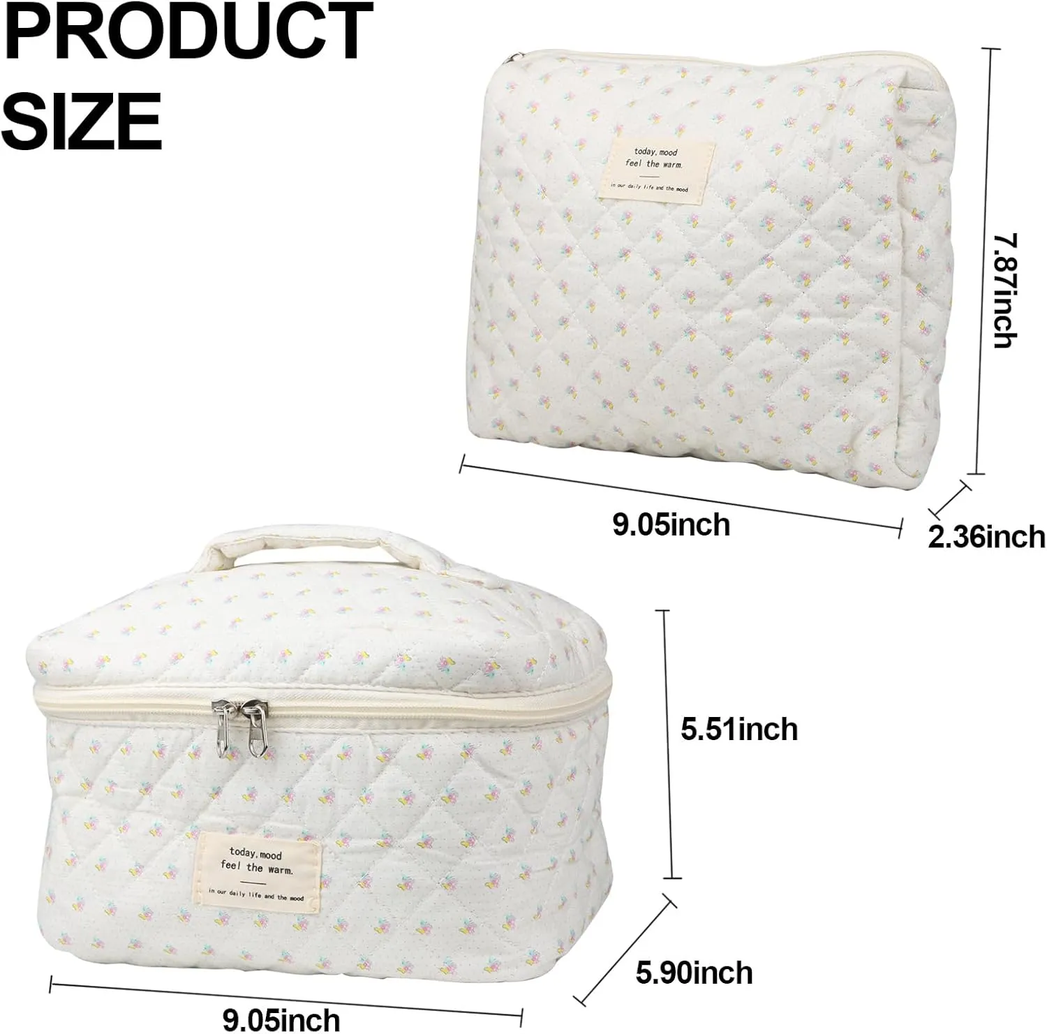 Cute Makeup Bag for Women(2 Pcs), Travel Cosmetic Bags, Quilted Coquette Aesthetic Floral Toiletry Organizer Bag (Little Flower)