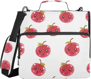Cute Redcurrant Fruit White Zippered Binder Bag with Shoulder Strap Multiple Pockets 1.5 Inch 3 Rings Storage Bag Portfolio Binder Office Supplies