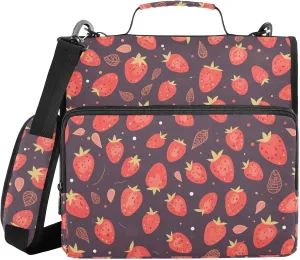 Cute Strawberries 1.5-Inch 3-Rings Zipper Binder Organizer with Shoulder Strap & Handle Waterproof Zippered Portfolio for Office School