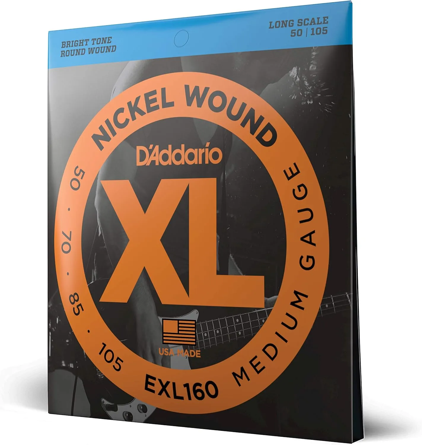 D'Addario Bass Guitar Strings - XL Nickel - EXL160 - Perfect Intonation, Consistent Feel, Powerful Durability - 4 String Set - 50-105 Medium, Long Scale