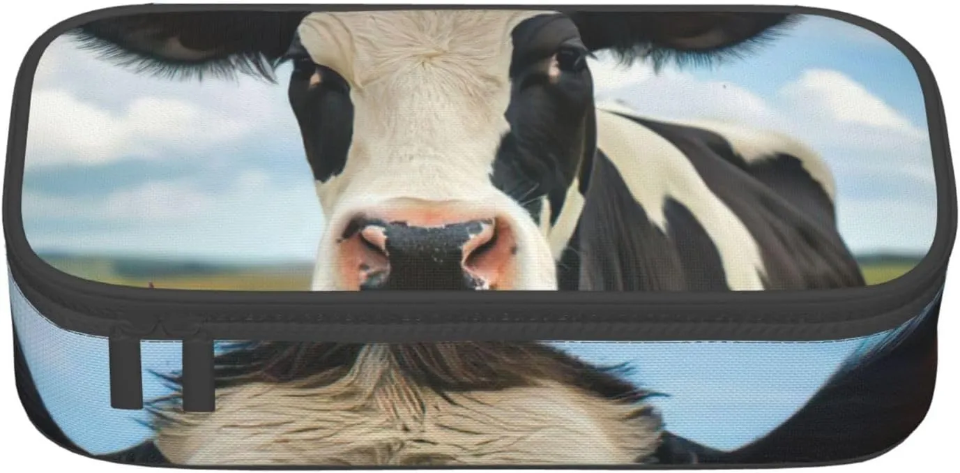 Dairy Cow Print Large Capacity Compartments Pencil Case Pencil Pouch Bag Travel Toiletry Organizer Bag