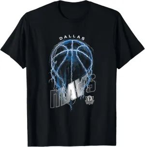 Dallas Mavericks NBA Lightning Bolt Basketball Logo T-Shirt - Unisex-Adults, Black, Small