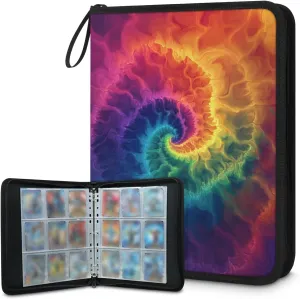 Dark Tie Dye Trading Card Binder 4 Pocket 400 Cards Holder Collector Album with 50 Removable Sleeves Toys Gifts for Boys Girls Spiral Colorful Game Sports Cards
