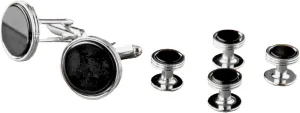 David's Formal Wear Ike Behar Men's Black Onyx with Concentric Rings Boarder Studs and Cufflinks Set Silver Trim, Regular