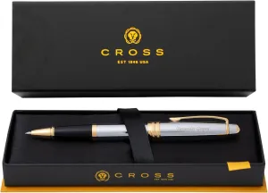 Dayspring Pens Personalized Cross Bailey Medalist Rollerball Pen | Custom Engraved Luxury Cross Pens for Men, Women, Professionals & Executives with Gift Box | Smooth Black Ink | Chrome with Gold Trim