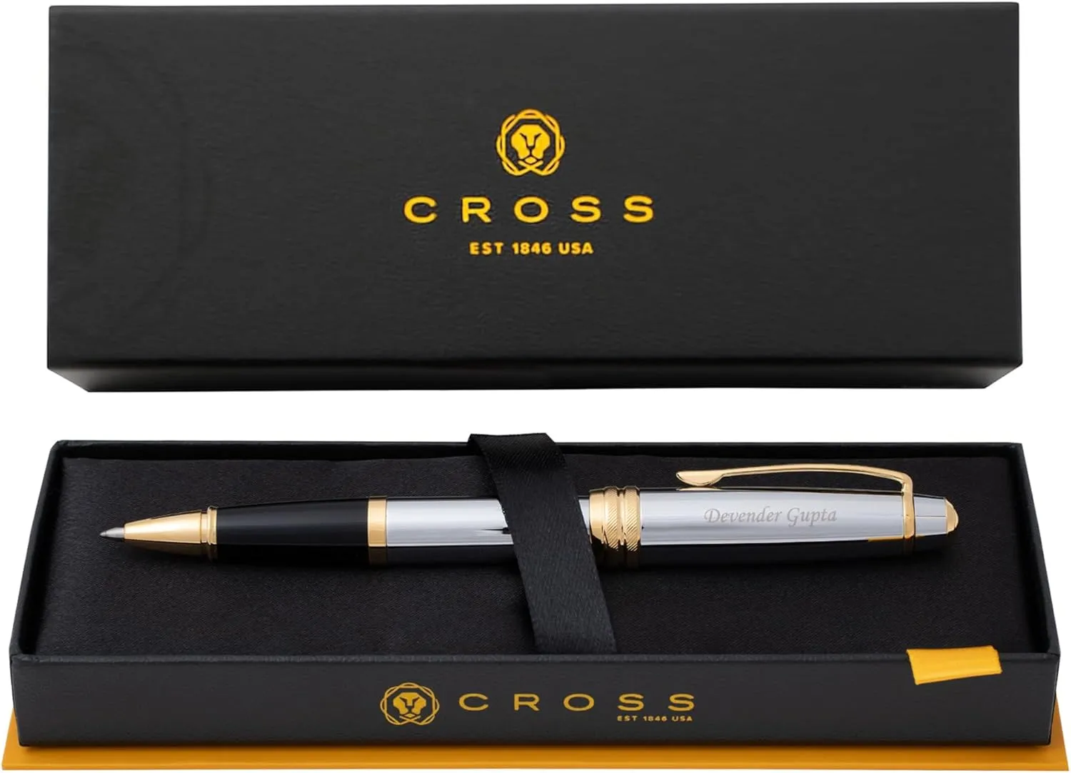 Dayspring Pens Personalized Cross Bailey Medalist Rollerball Pen | Custom Engraved Luxury Cross Pens for Men, Women, Professionals & Executives with Gift Box | Smooth Black Ink | Chrome with Gold Trim