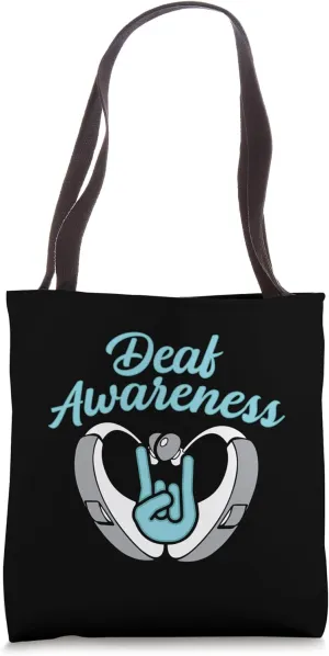Deaf Awareness Hearing Aid ASL Cochlear Implant Awareness Tote Bag