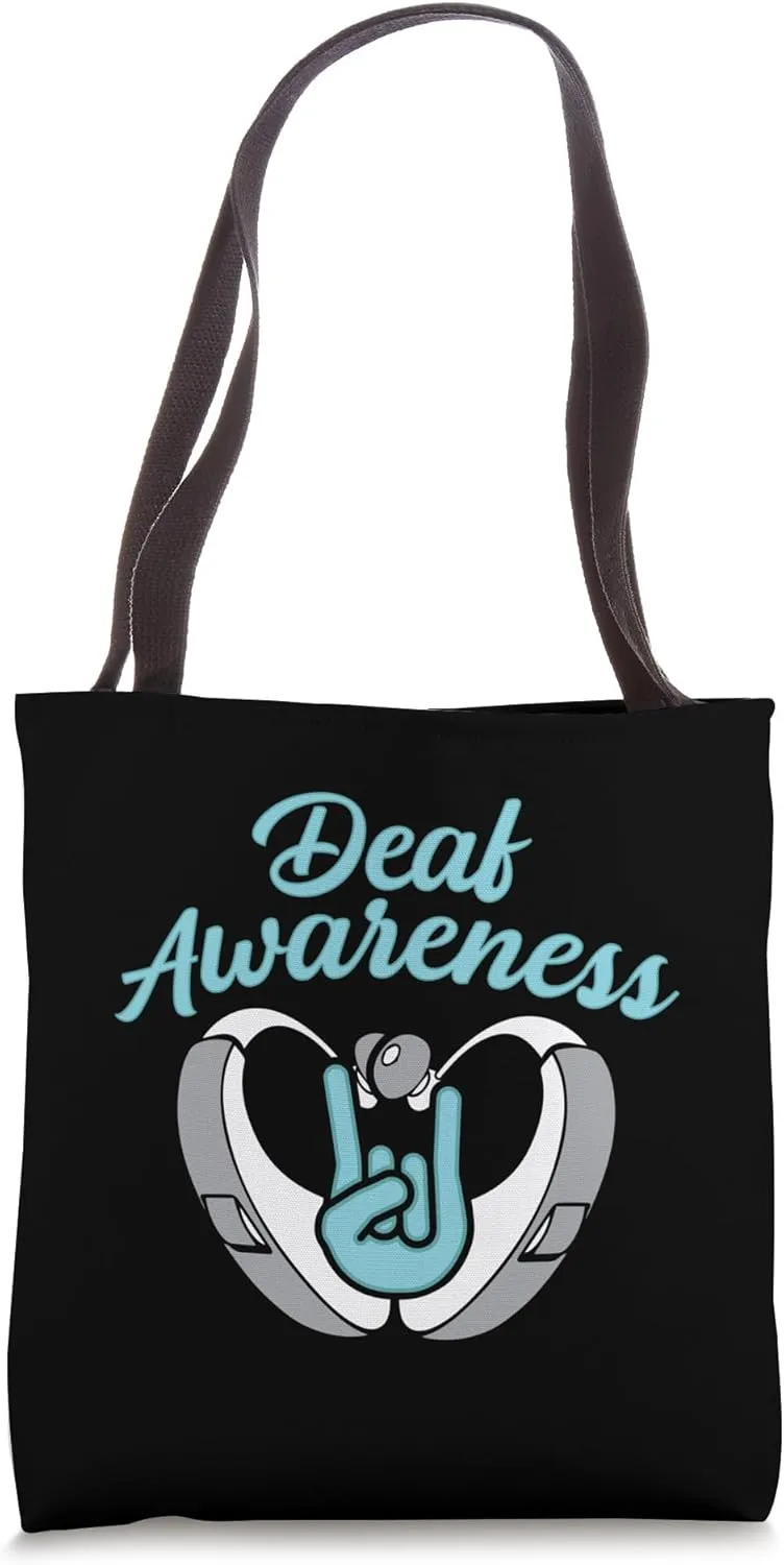 Deaf Awareness Hearing Aid ASL Cochlear Implant Awareness Tote Bag