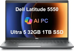 Dell Latitude 5550 Business Laptop (15.6" FHD Anti-Glare, Intel 12-Core Ultra 5 125U (Beat i7-1355U), 32GB DDR5 RAM, 1TB SSD) Backlit, FHD RGB Webcam, Thunderbolt 4, Ethernet, Win 11 Pro, 2025 AI PC