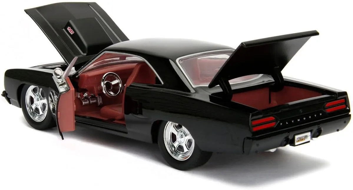 Diecast Model Car Compatible for Jada Bigtime Muscle 1970 Plymouth Road Runner, 1:24 Scale, Black Die-Cast 99581