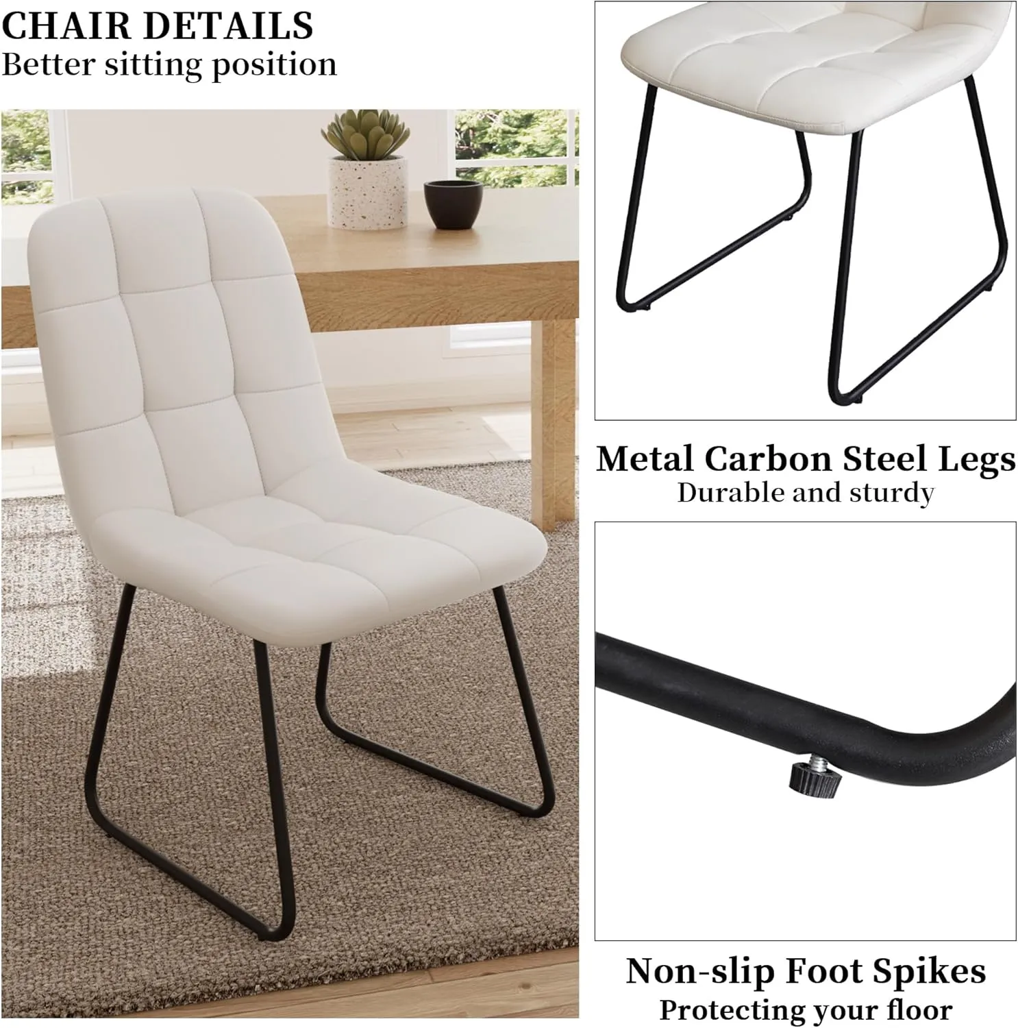 Dining Chair Set of 4, Modern Kitchen Faux Leather Dining Room Chair for Kitchen Living Dining Room (4 Off-White with Black Legs)