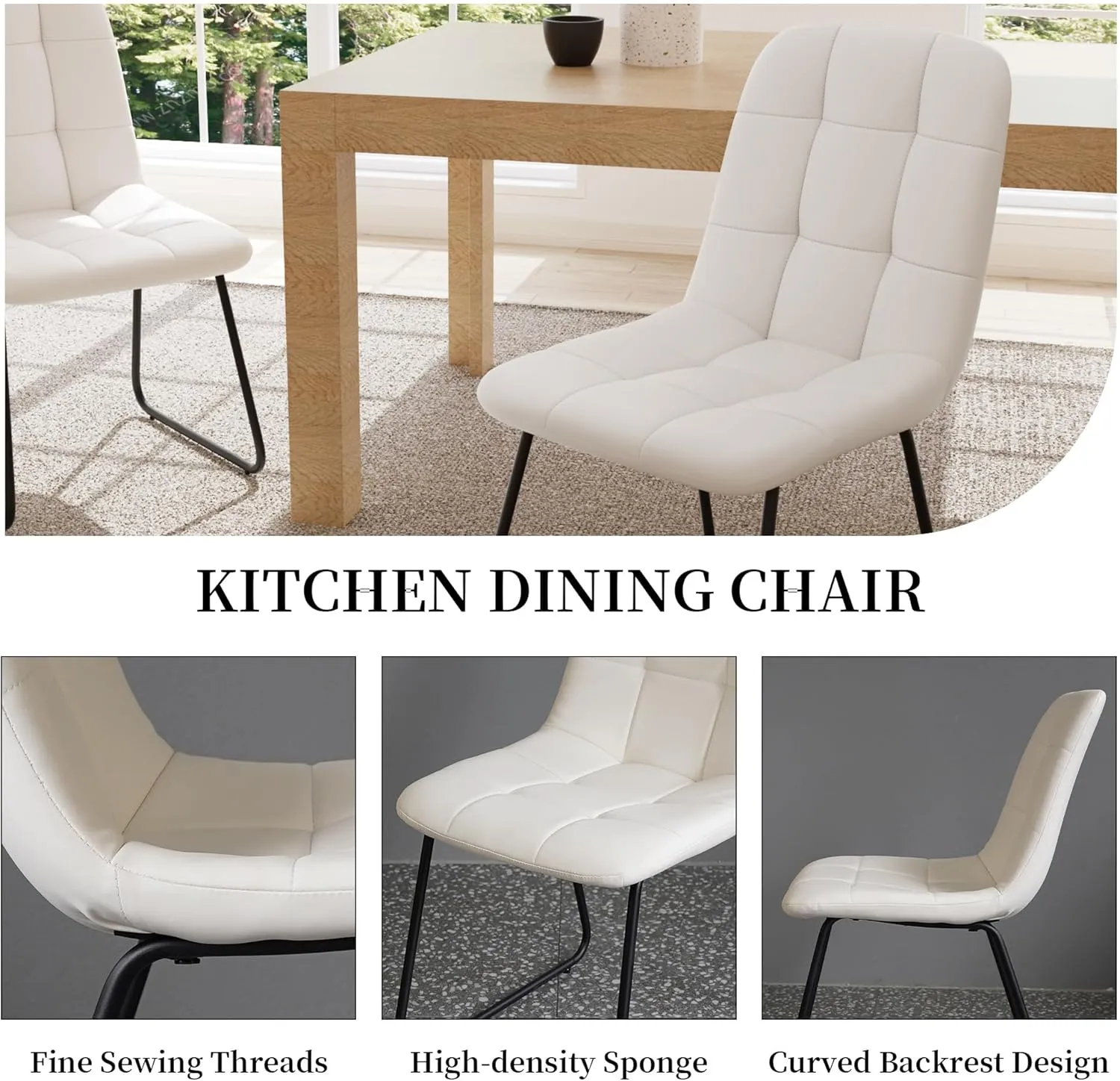 Dining Chair Set of 4, Modern Kitchen Faux Leather Dining Room Chair for Kitchen Living Dining Room (4 Off-White with Black Legs)
