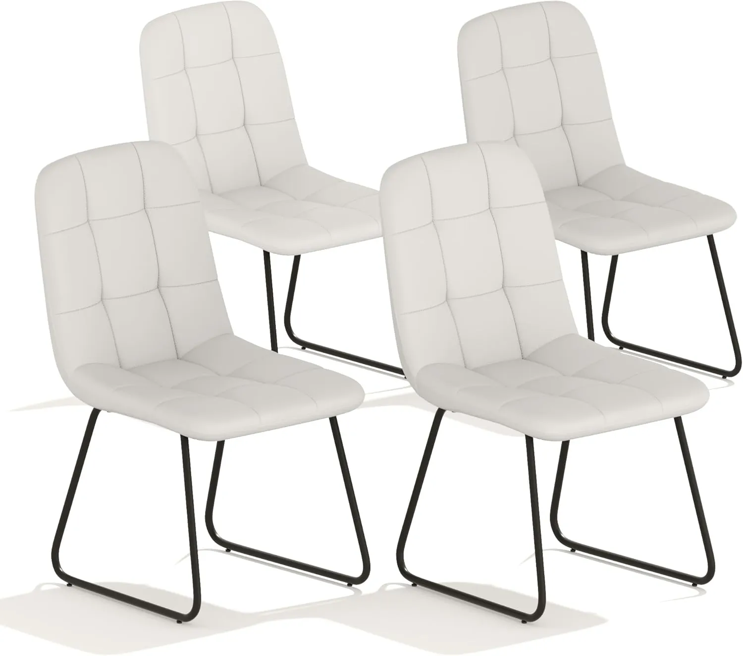 Dining Chair Set of 4, Modern Kitchen Faux Leather Dining Room Chair for Kitchen Living Dining Room (4 Off-White with Black Legs)