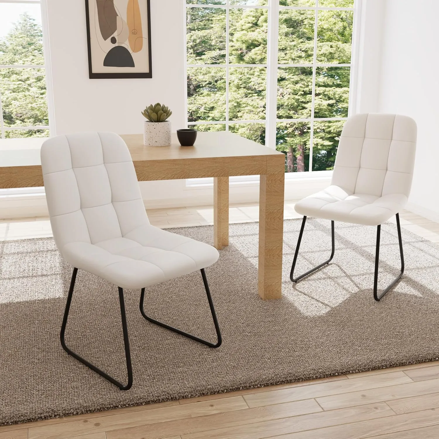 Dining Chair Set of 4, Modern Kitchen Faux Leather Dining Room Chair for Kitchen Living Dining Room (4 Off-White with Black Legs)