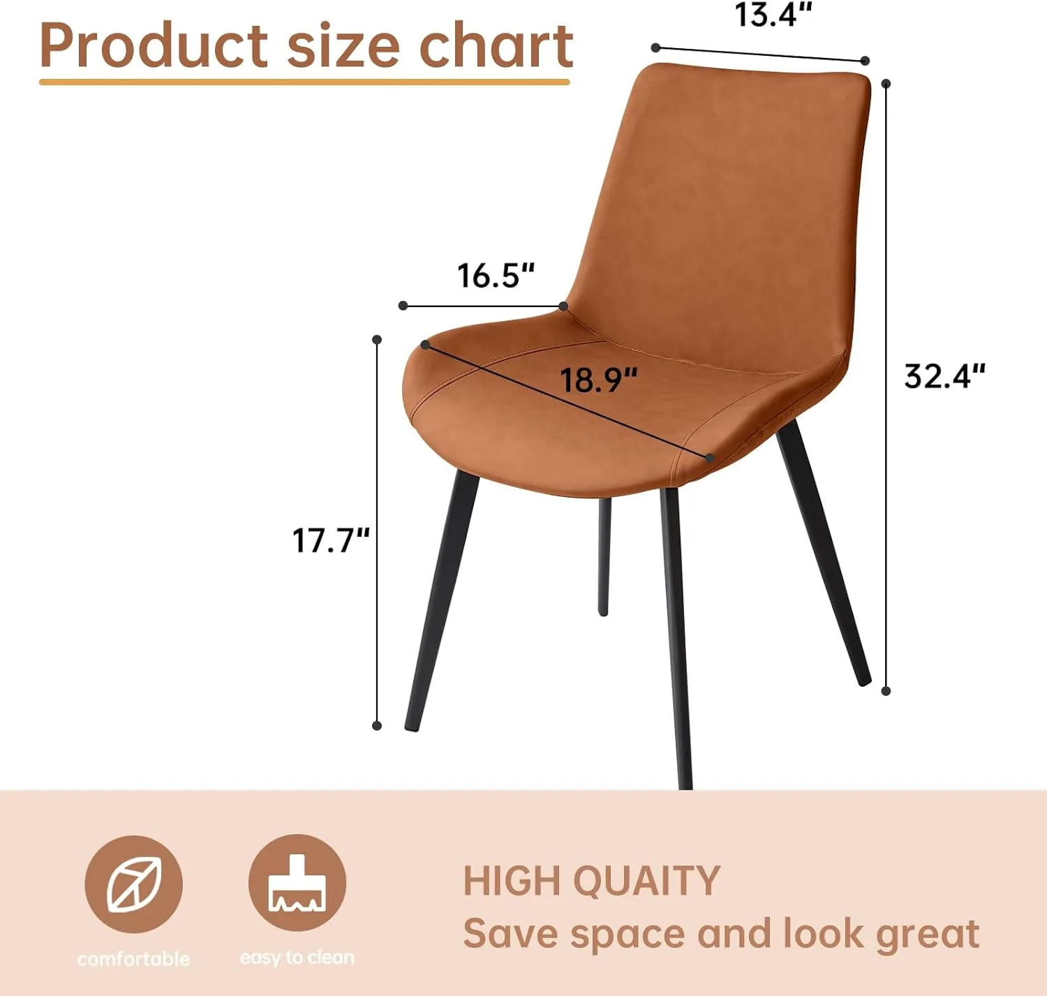 Dining Chairs Set of 2, Modern Kitchen & Dining Room Chairs, Upholstered Faux Leather Cushion Seat and Sturdy Metal Legs (2 Brown Chairs)