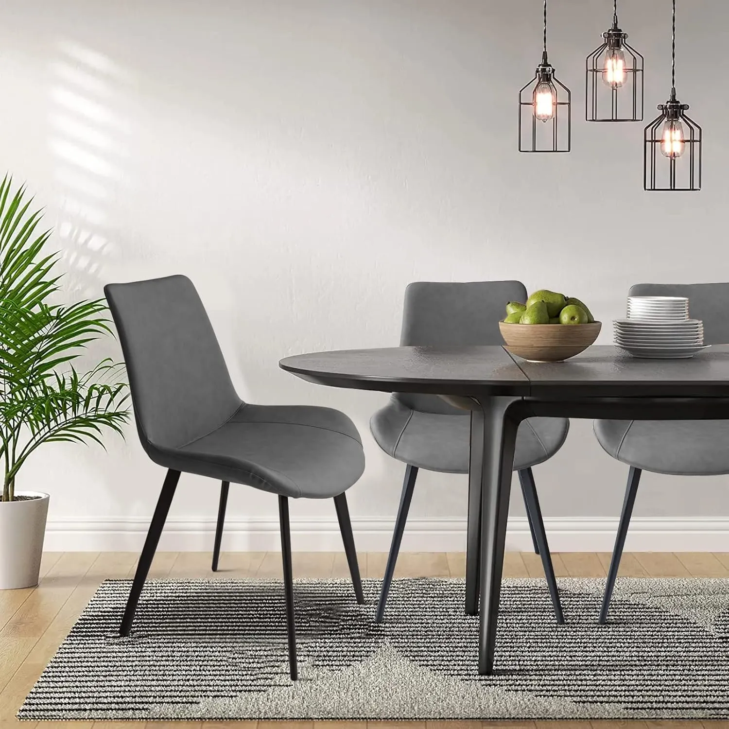 Dining Chairs Set of 2, Modern Kitchen & Dining Room Chairs, Upholstered Faux Leather Cushion Seat and Sturdy Metal Legs (2 Grey Chairs)