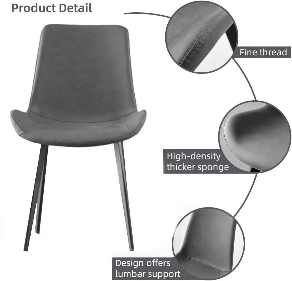 Dining Chairs Set of 2, Modern Kitchen & Dining Room Chairs, Upholstered Faux Leather Cushion Seat and Sturdy Metal Legs (2 Grey Chairs)