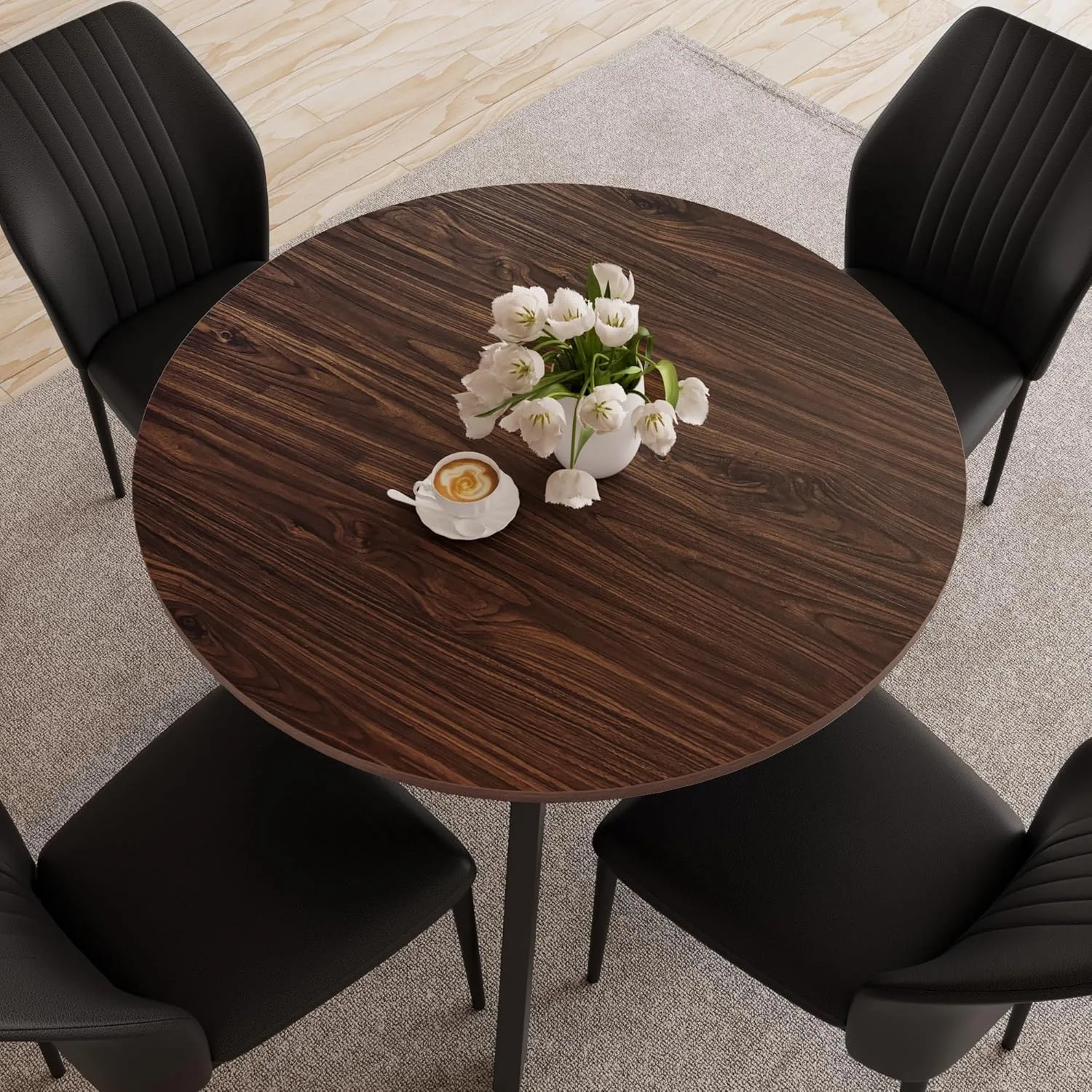 Dining Table and Chairs for 4 Space Saving for Apartment Kitchen Dining Room (Dark Walnut Table 4 Black Chairs)