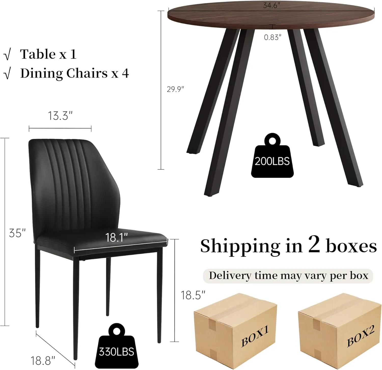 Dining Table and Chairs for 4 Space Saving for Apartment Kitchen Dining Room (Dark Walnut Table 4 Black Chairs)