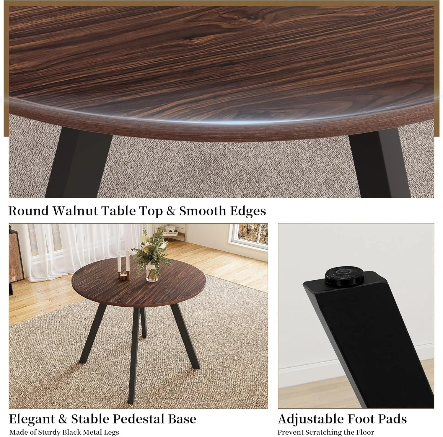 Dining Table and Chairs for 4 Space Saving for Apartment Kitchen Dining Room (Dark Walnut Table 4 Black Chairs)