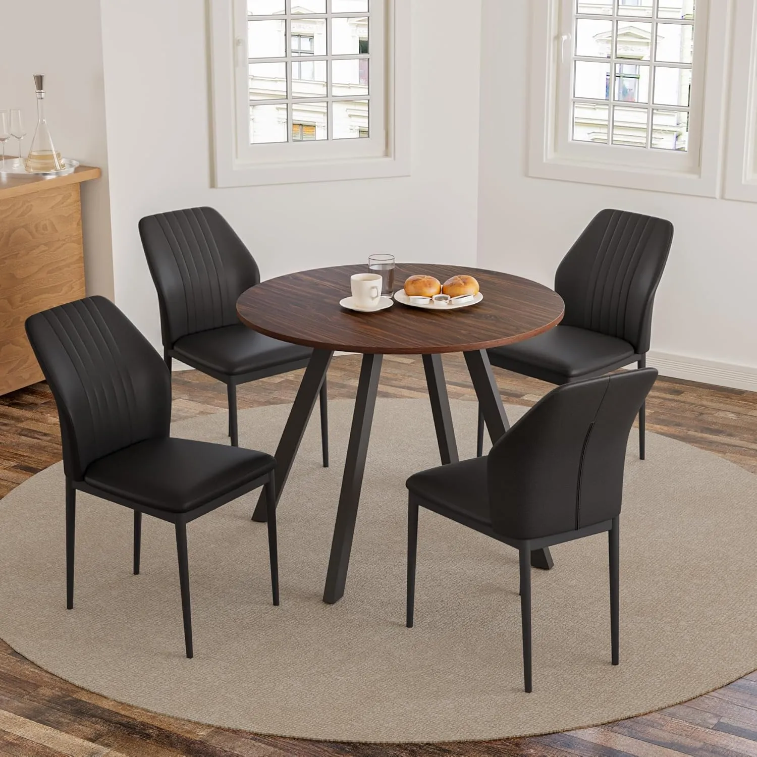 Dining Table and Chairs for 4 Space Saving for Apartment Kitchen Dining Room (Dark Walnut Table 4 Black Chairs)