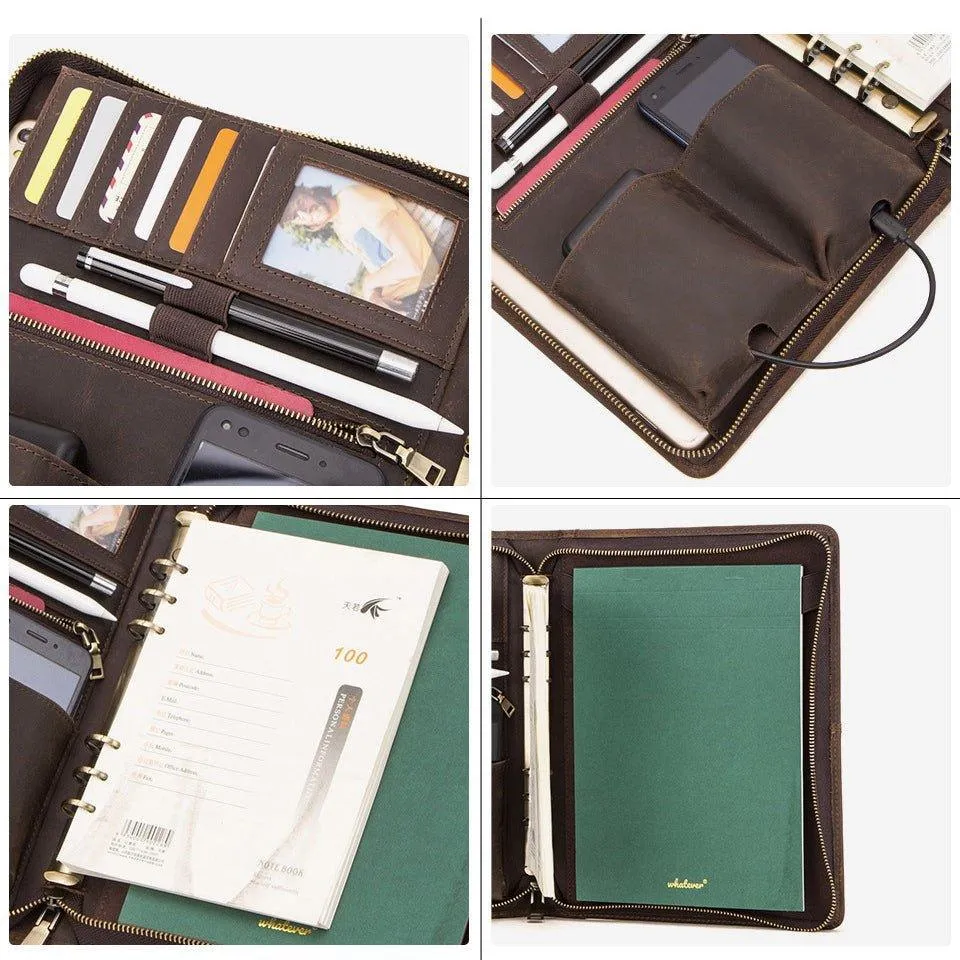 Distressed Leather iPad Portfolio Case with Zipper