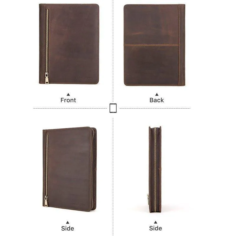 Distressed Leather iPad Portfolio Case with Zipper
