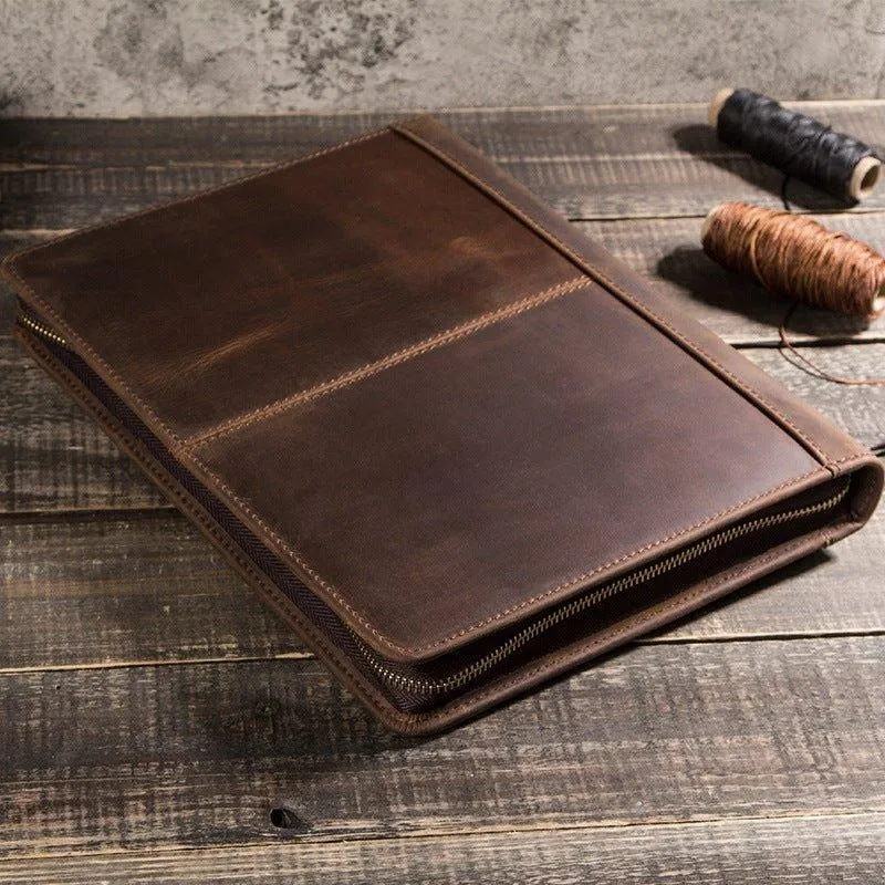 Distressed Leather iPad Portfolio Case with Zipper