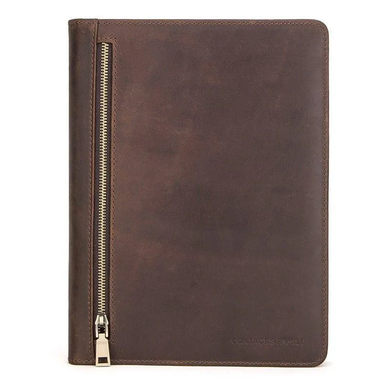 Distressed Leather iPad Portfolio Case with Zipper