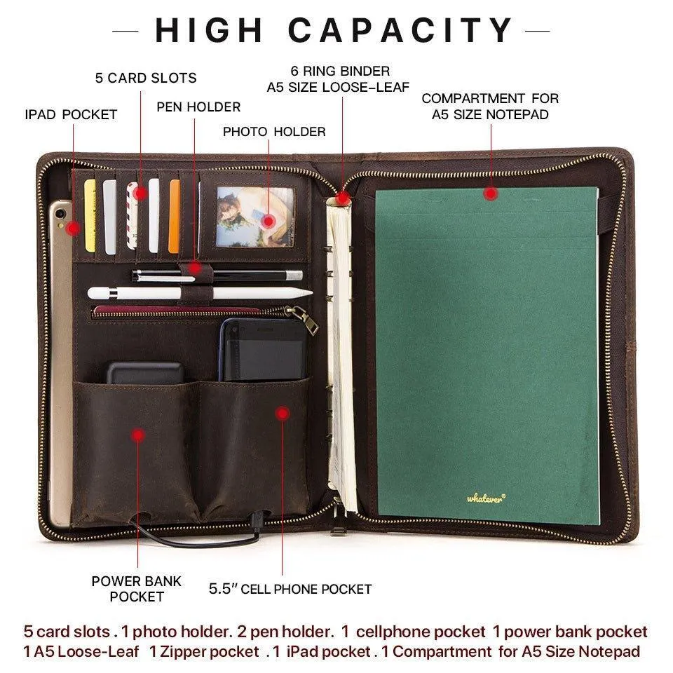 Distressed Leather iPad Portfolio Case with Zipper