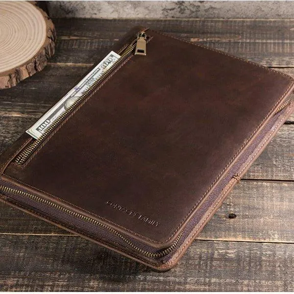 Distressed Leather iPad Portfolio Case with Zipper
