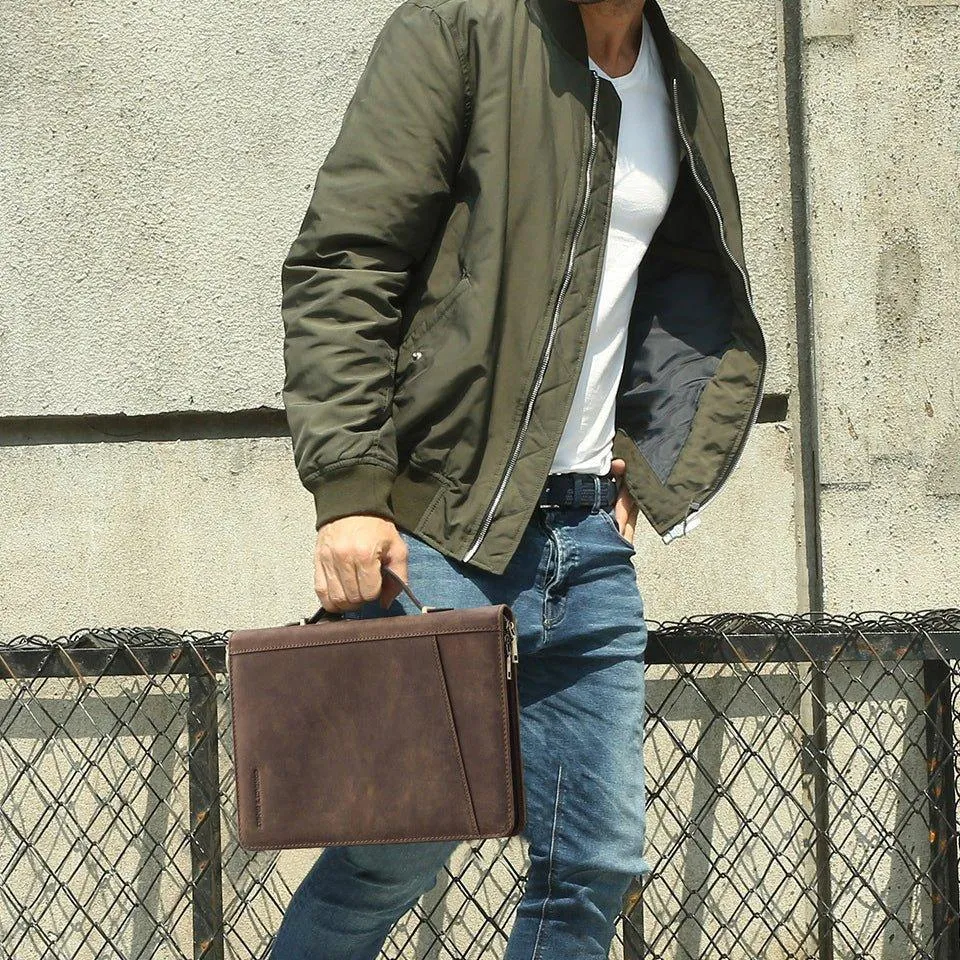 Distressed Leather iPad Portfolio Case with Zipper