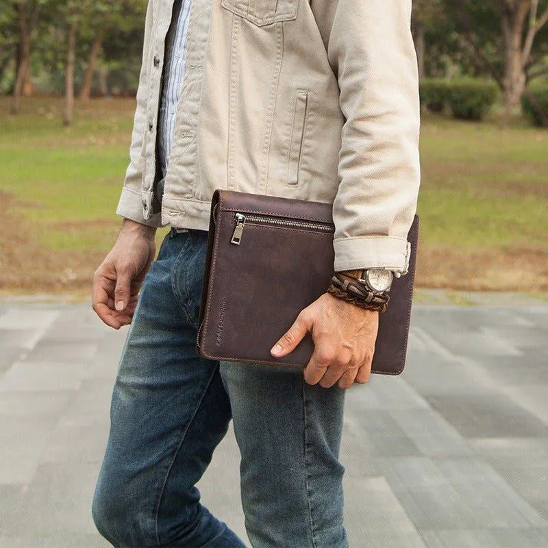 Distressed Leather iPad Portfolio Case with Zipper