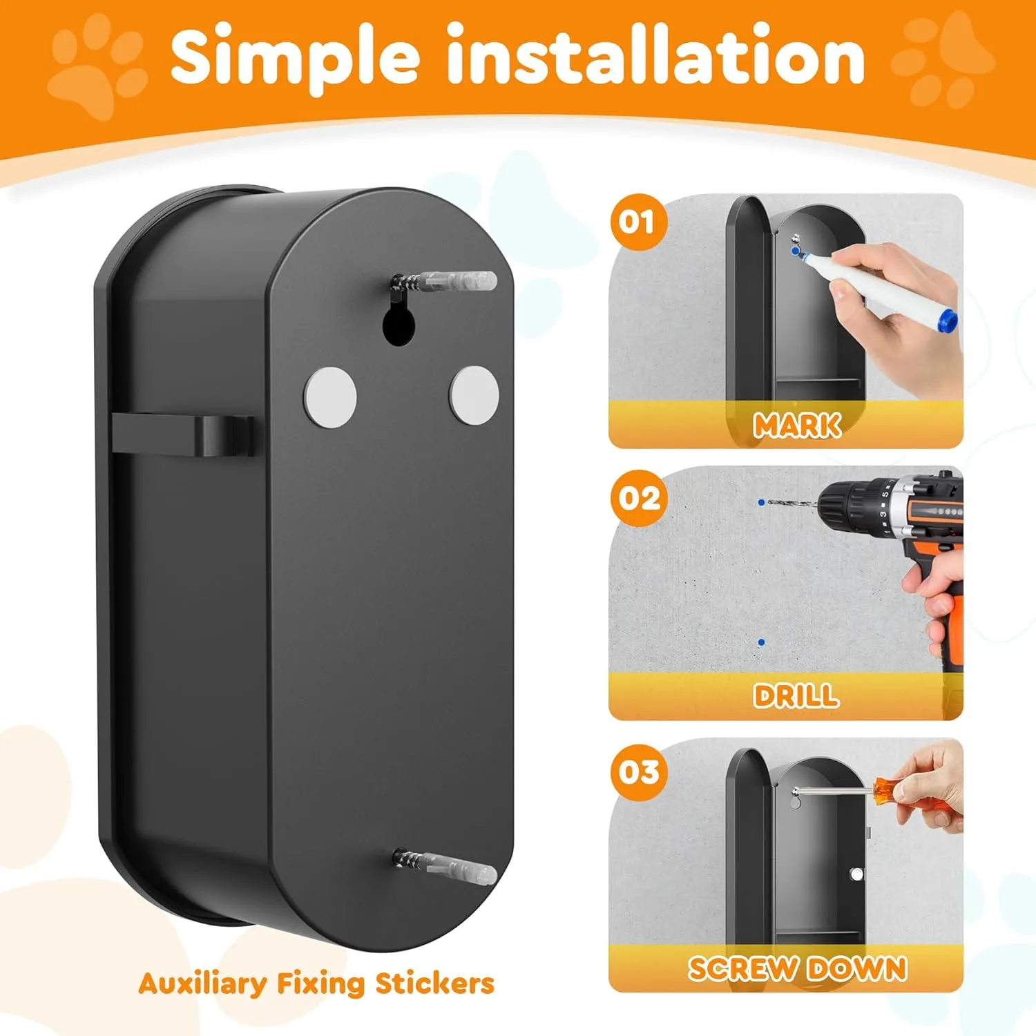 Dog Poop Bag Dispenser Wall Mount with 2Pcs Holders and 8 Rolls of Waste Bag,Magnetic Door Closure,Metal, Corrosion-resistant,High capacity,Dark Gray,Suitable for Outdoor, Indoor, Raising Puppies
