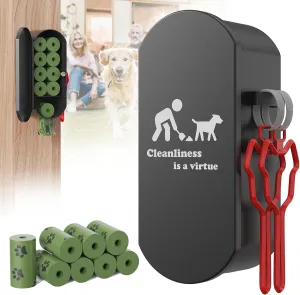 Dog Poop Bag Dispenser Wall Mount with 2Pcs Holders and 8 Rolls of Waste Bag,Magnetic Door Closure,Metal, Corrosion-resistant,High capacity,Dark Gray,Suitable for Outdoor, Indoor, Raising Puppies