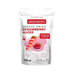 Dolcientis Freeze Dried Strawberries Sliced | 100% Natural Healty Fruit Snacks | Emergency Food Supply 25 Year Shelf Life | Non GMO, Kosher, Gluten free, Vegan, No Sugar Added, 7.05 oz, 20 Servings