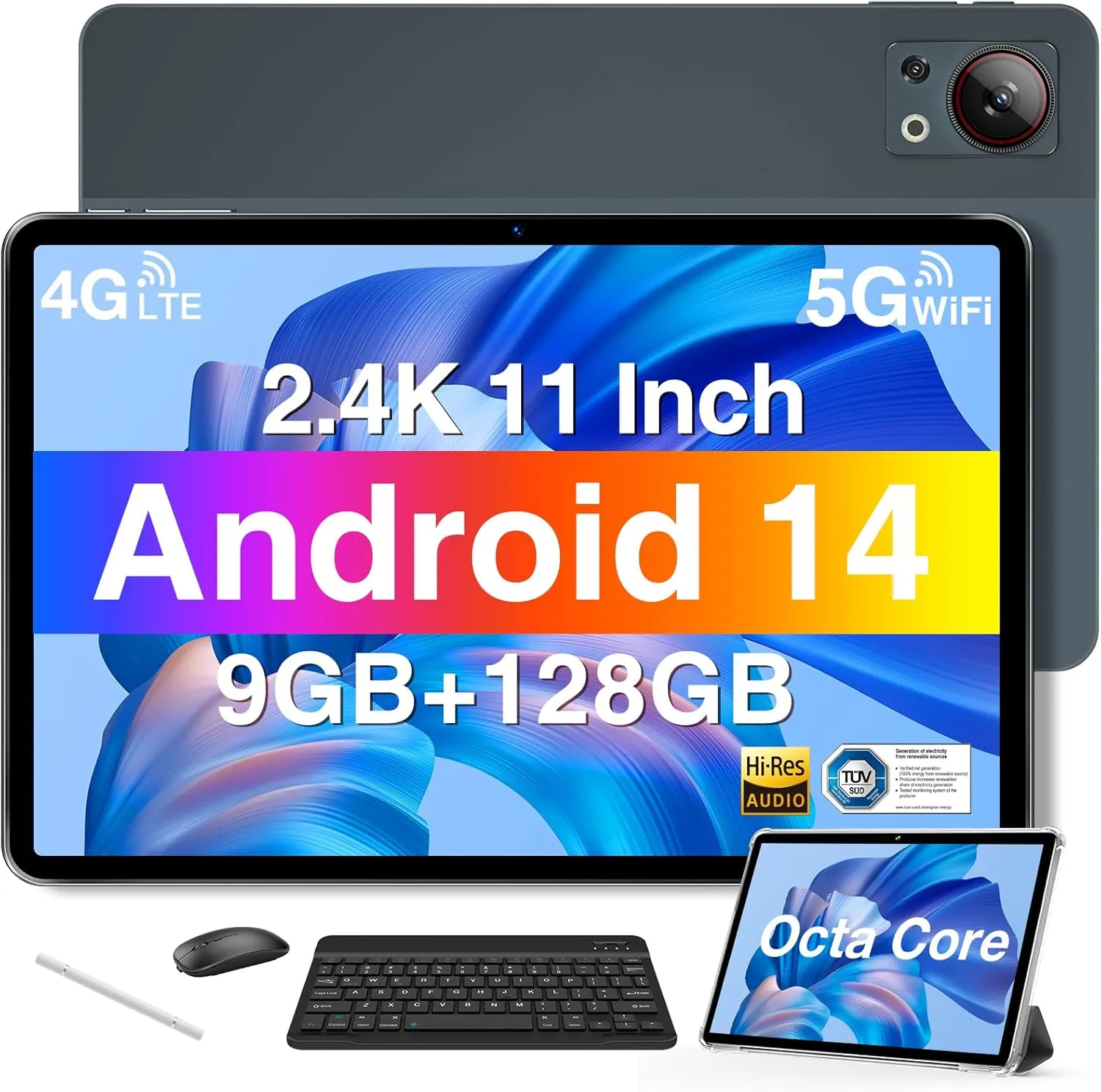 DOOGEE T30SE Tablet with Keyboard, Dual 4G LTE 11 Inch Gaming Tablets Android 14, 9GB RAM   128GB, 2.4K Octa-Core, 8580mAh, Tablet with Keyboard and Pen, Mouse and Case