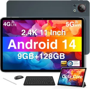 DOOGEE T30SE Tablet with Keyboard, Dual 4G LTE 11 Inch Gaming Tablets Android 14, 9GB RAM   128GB, 2.4K Octa-Core, 8580mAh, Tablet with Keyboard and Pen, Mouse and Case