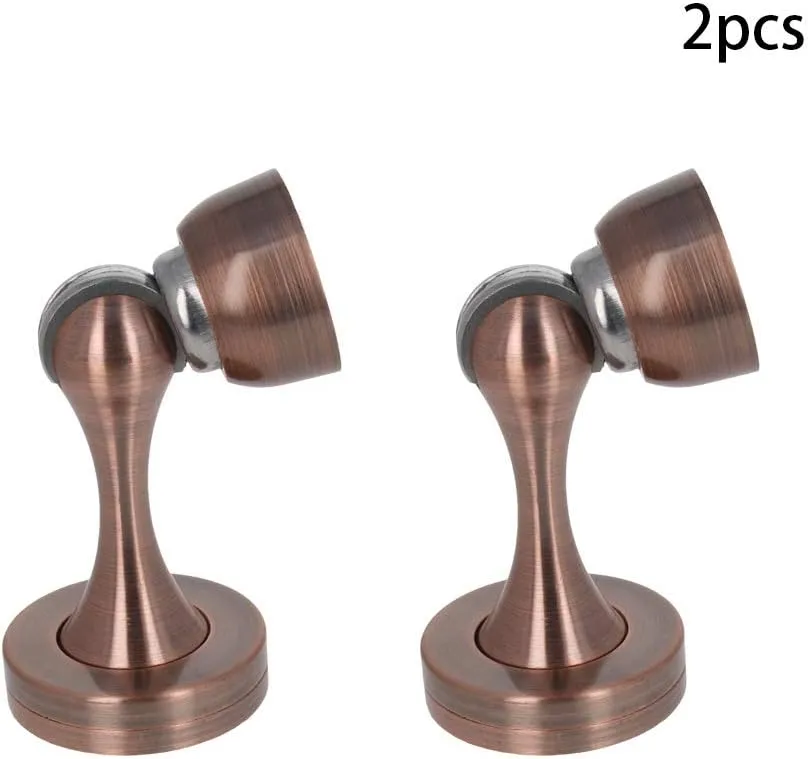 Door Wedge,Door Stop, 2Pcs Door Stop 45mm Base Magnetic Door Stopper Zinc Alloy Holder Doorstop Double-Sided Adhesive Tape No Need to Drill Silver Tone (Size : 2Pcs Copper Tone)
