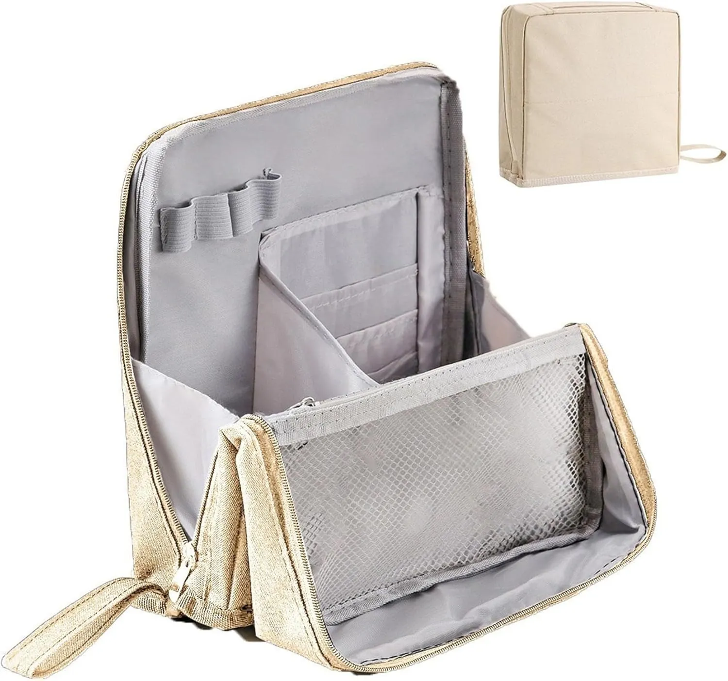 Doresty Makeup Bag, Standing Makeup Bag, Large Capacity Oxford Cloth Capacity, Waterproof Vertical Office Desktop Storage Bags with Compartments